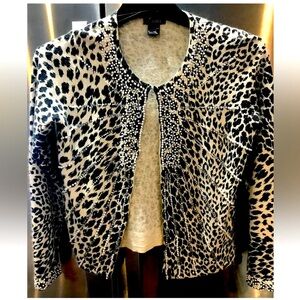 Cami Angora TIGER print Cardigan HOOK Sweater Animal PEARLS GEMS dressy BLING S